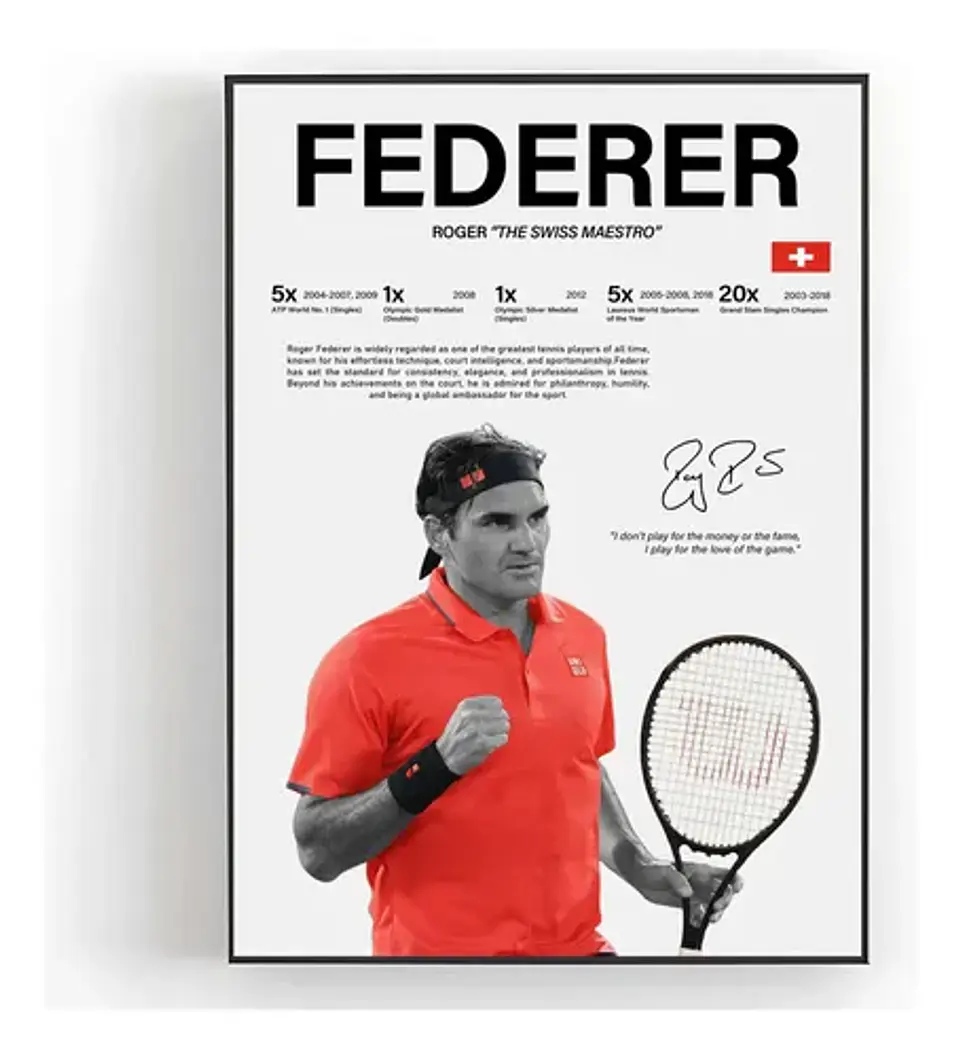 Cuadro Roger Federer Tenis Maestro Suizo Tenista Rojo 1