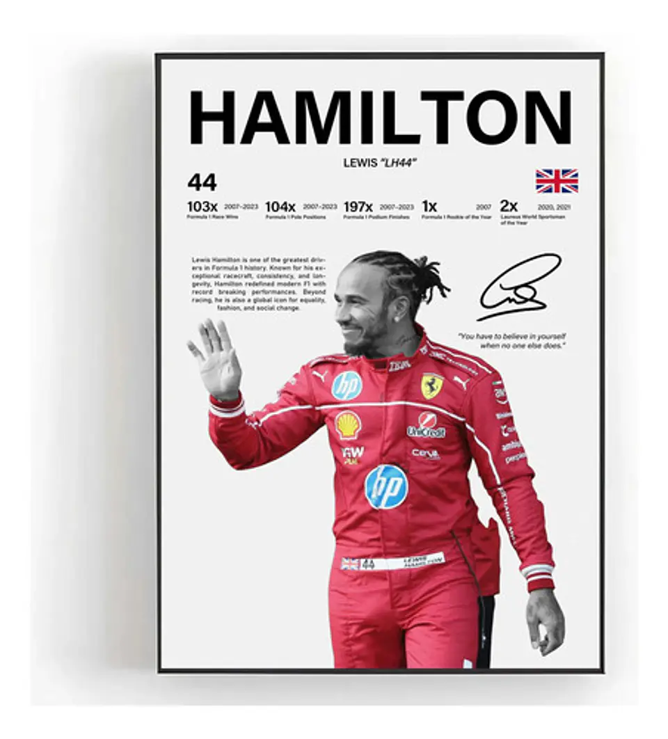 Cuadro Lewis Hamilton F1 Ferrari N°44 Ícono De La Velocidad 1