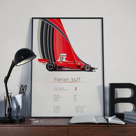 Cuadro Auto Ferrari 312t Clásico Fórmula 1 + Marco Negro