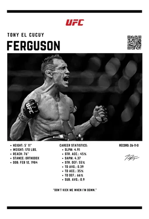 Cuadro Tony Ferguson El Cucuy Peso Ligero Ufc + Marco