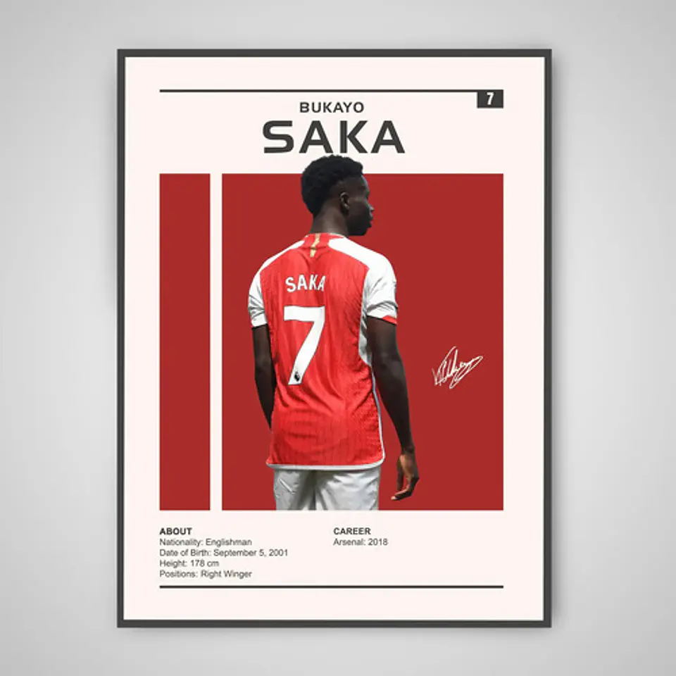 Cuadro Bukayo Saka Estrella Del Fútbol + Marco 1