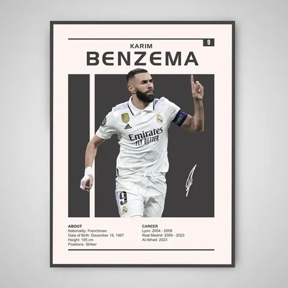 Cuadro Karim Benzema Real Madrid Leyenda + Marco 1