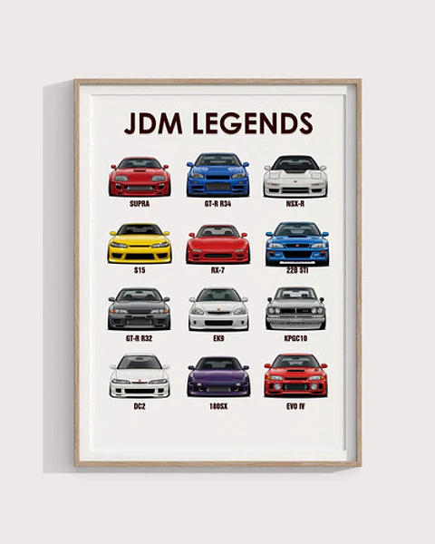 Cuadro Coches Deportivos Japoneses Icónicos Auto Jdm + Marco
