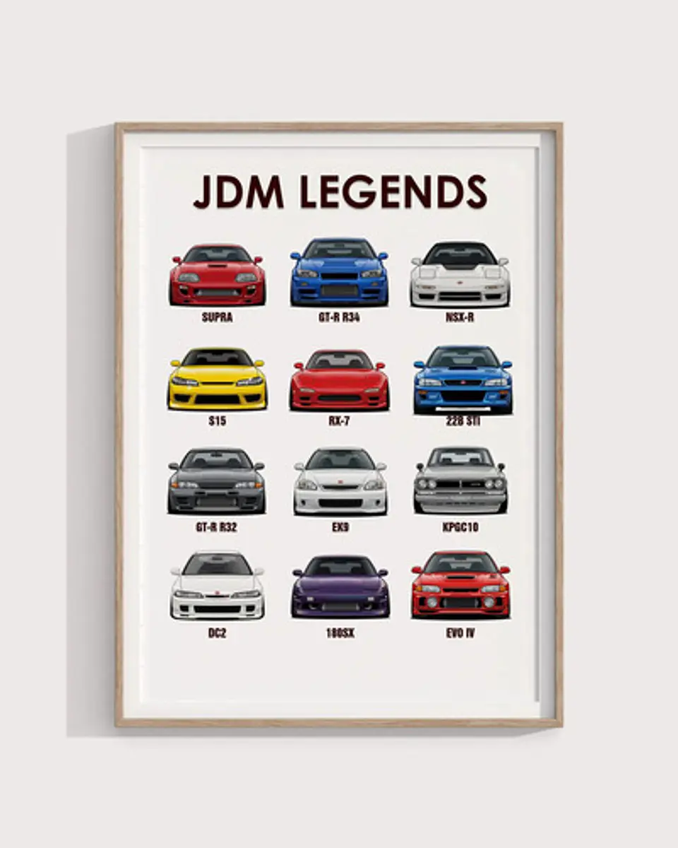 Cuadro Coches Deportivos Japoneses Icónicos Auto Jdm + Marco 1