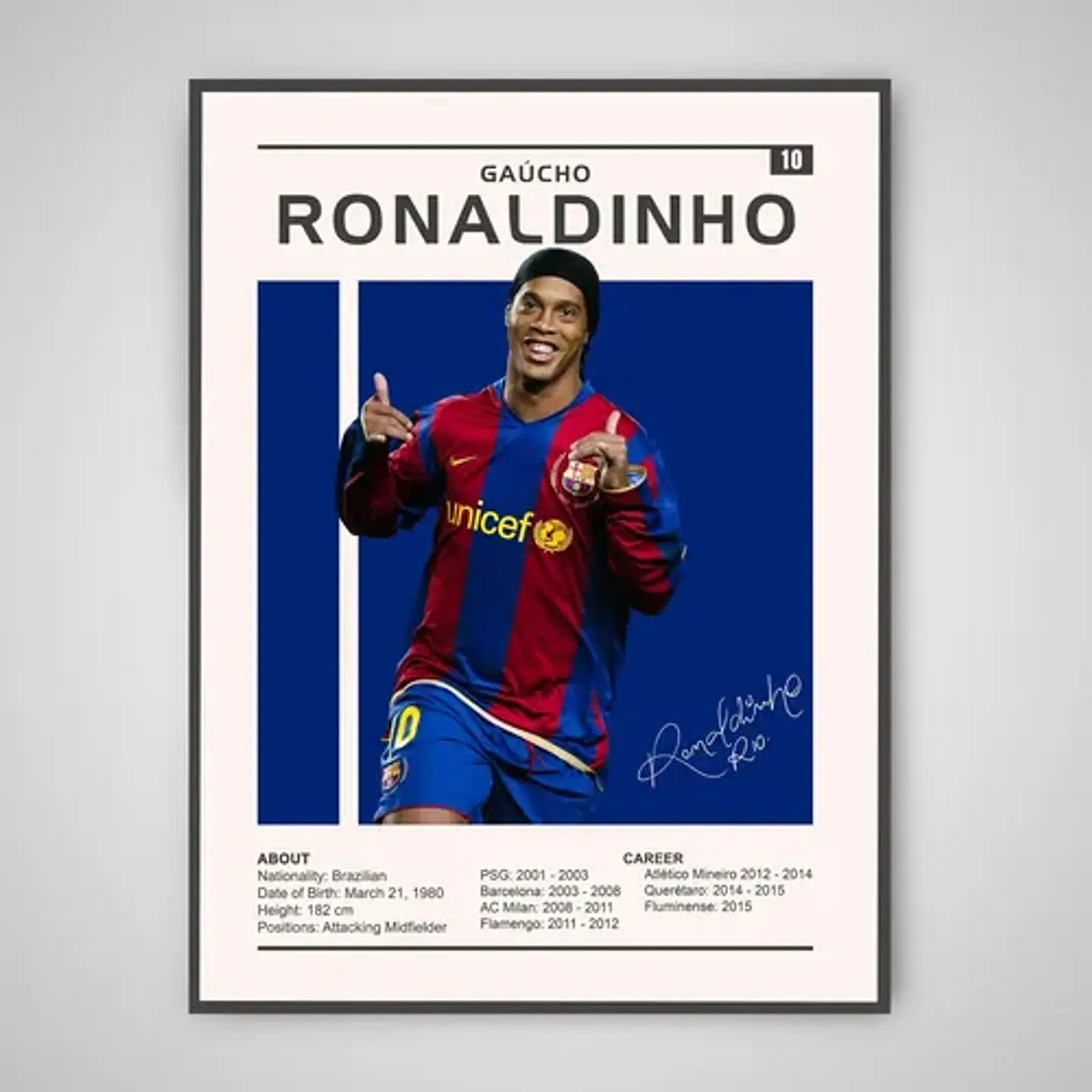 Cuadro Ronaldinho Fc Barcelona Leyenda + Marco Negro 1