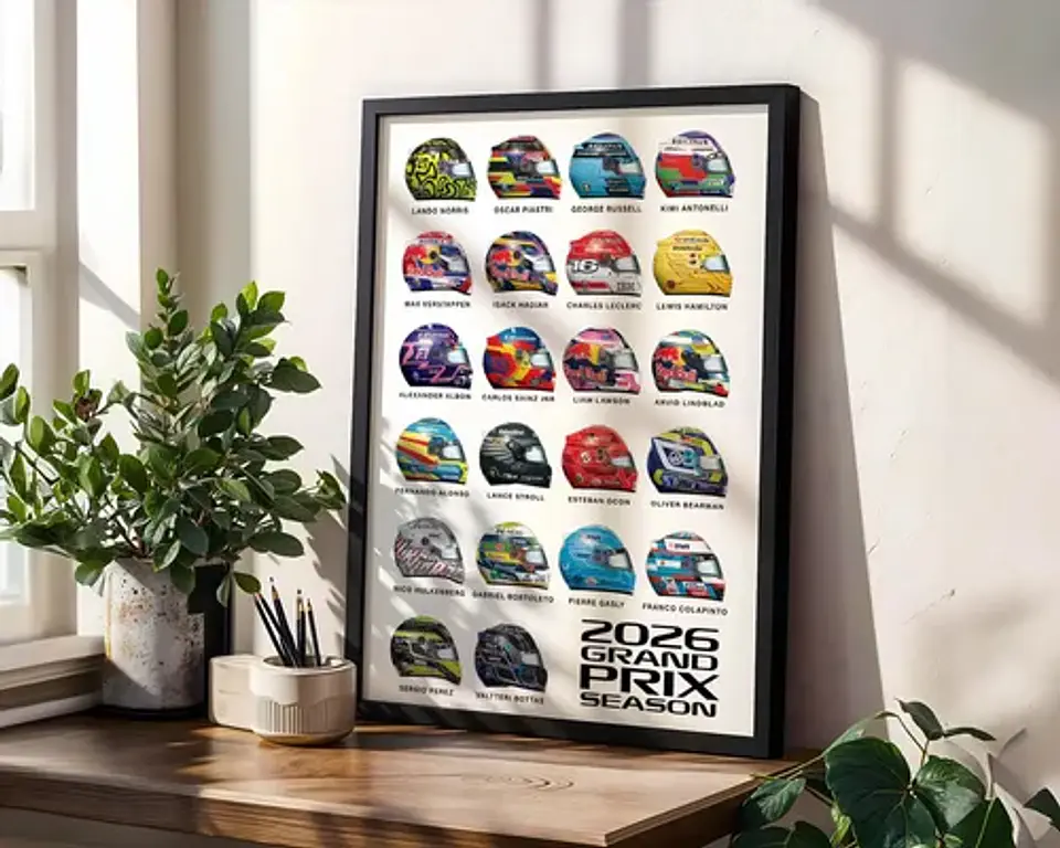 Cuadro Cascos Pilotos Fórmula 1 Gran Premio F1 2026 + Marco 1