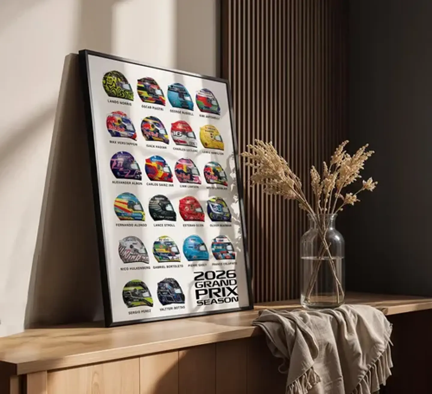 Cuadro Cascos Pilotos Fórmula 1 Gran Premio F1 2026 + Marco 3