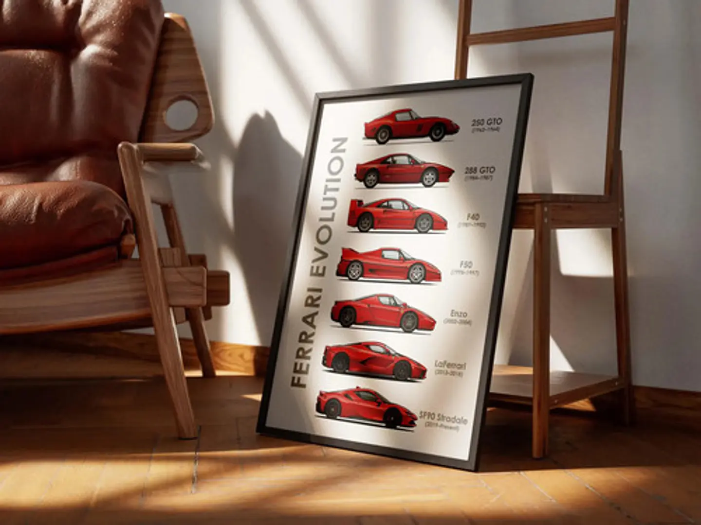 Cuadro Evolución De Ferrari Superdeportivos + Marco Negro 3