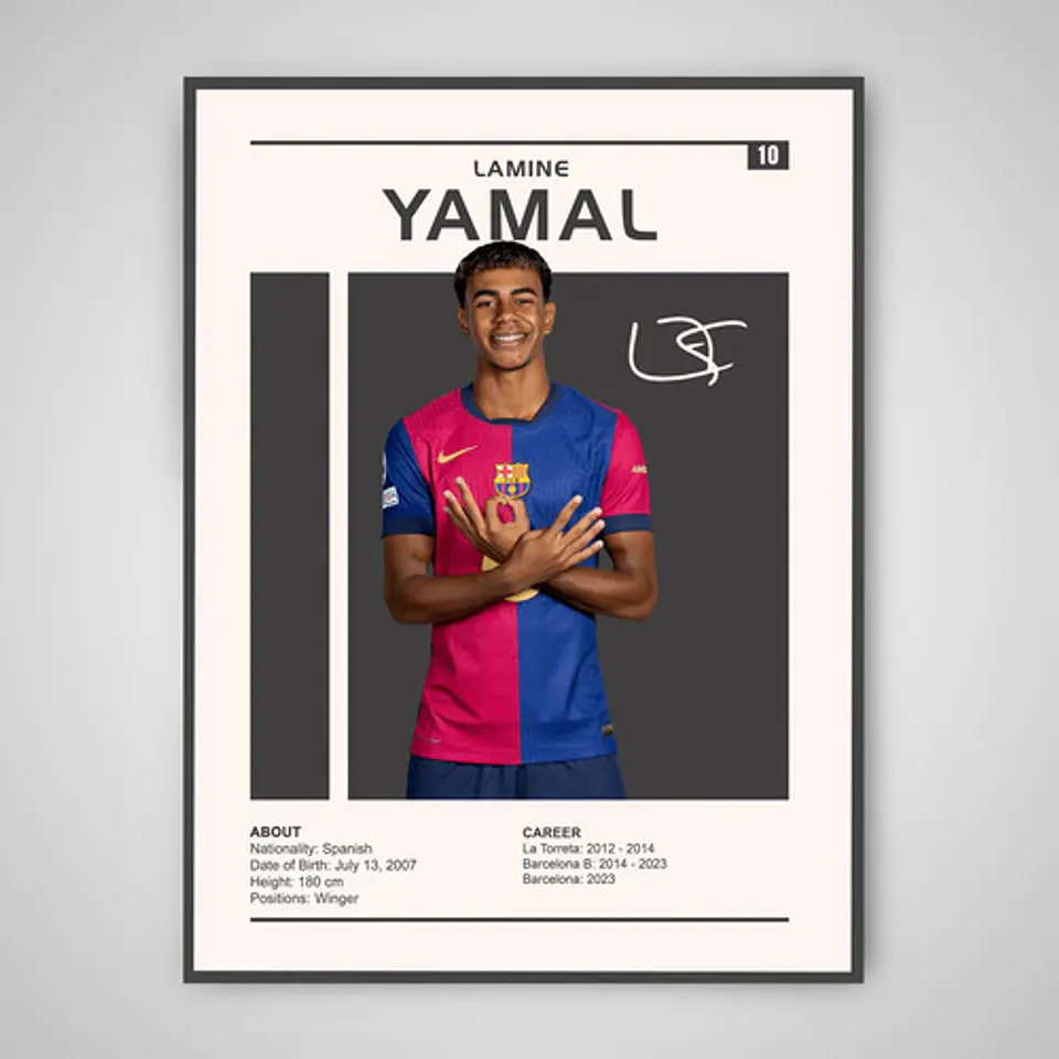 Cuadro Lamine Yamal Fc Barcelona Joven Promesa + Marco Negro 1