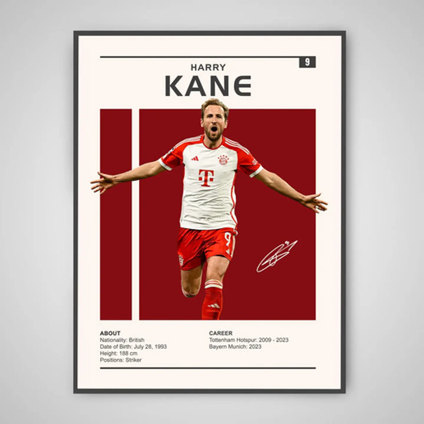 Cuadro Harry Kane Delantero Estrella + Marco Negro 1