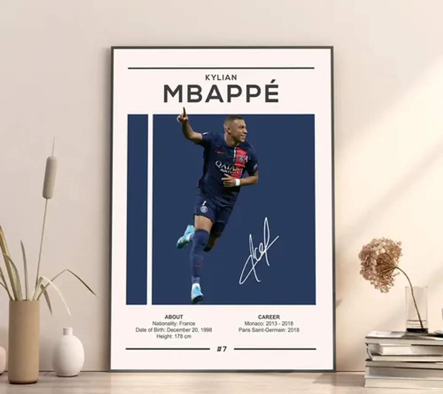 Cuadro Kylian Mbappé París Saint-germain Psg + Marco Negro 1