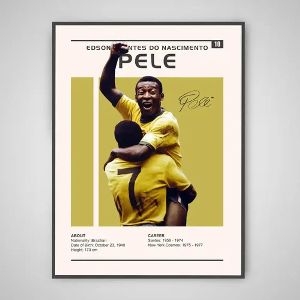 Cuadro Pelé Rey Del Fútbol Leyenda Mundial + Marco Negro 1