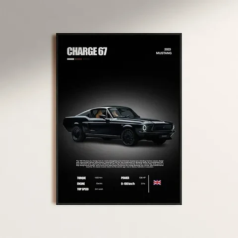 Cuadro Auto Ford Mustang Charge 1967 + Marco Negro