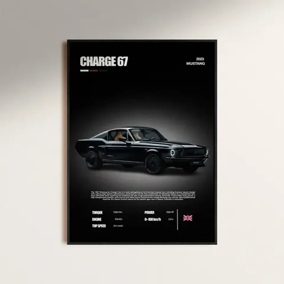 Cuadro Auto Ford Mustang Charge 1967 + Marco Negro 1