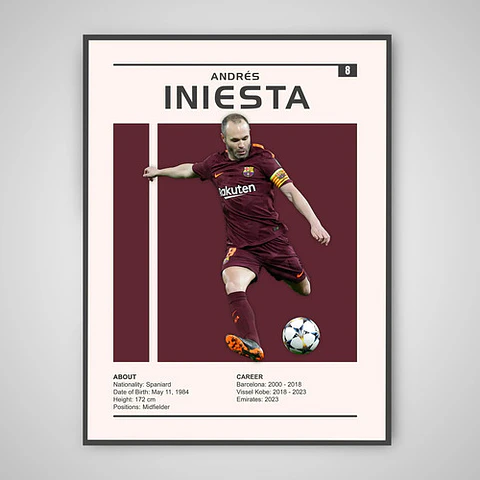 Cuadro Andrés Iniesta Leyenda Del Fútbol + Marco Negro