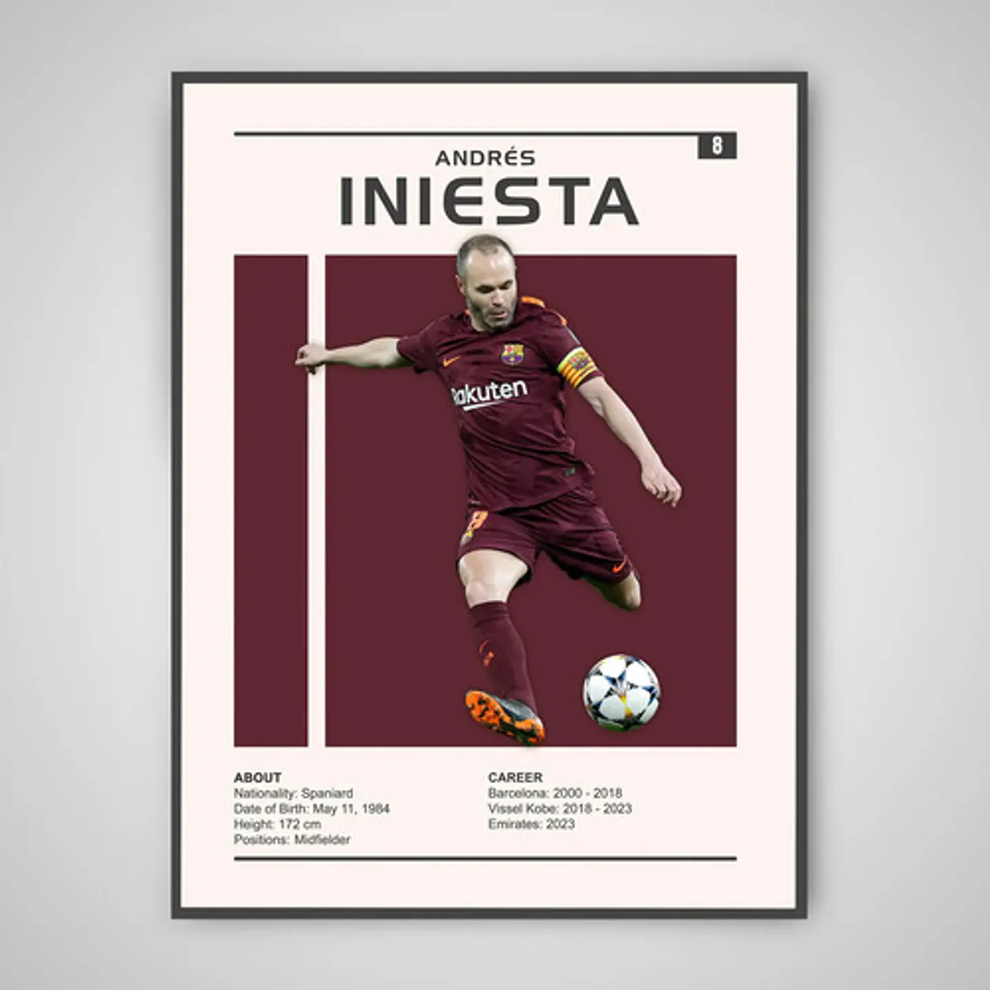 Cuadro Andrés Iniesta Leyenda Del Fútbol + Marco Negro 1