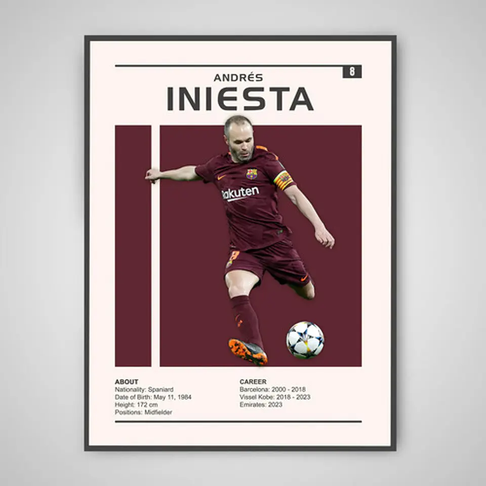 Cuadro Andrés Iniesta Leyenda Del Fútbol + Marco Negro 1