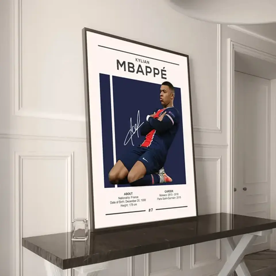 Cuadro Kylian Mbappé París Saint-germain Psg + Marco Negro 2
