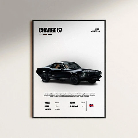 Cuadro Auto Ford Mustang Charge 1967 + Marco Negro