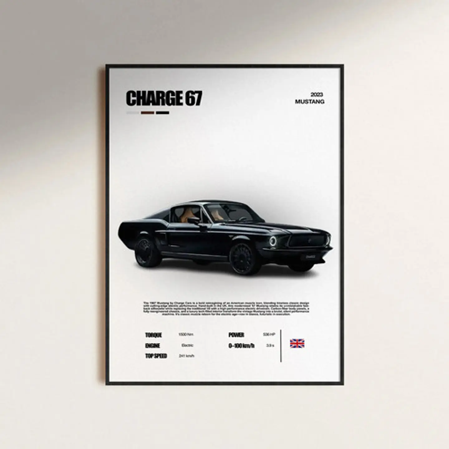 Cuadro Auto Ford Mustang Charge 1967 + Marco Negro 1