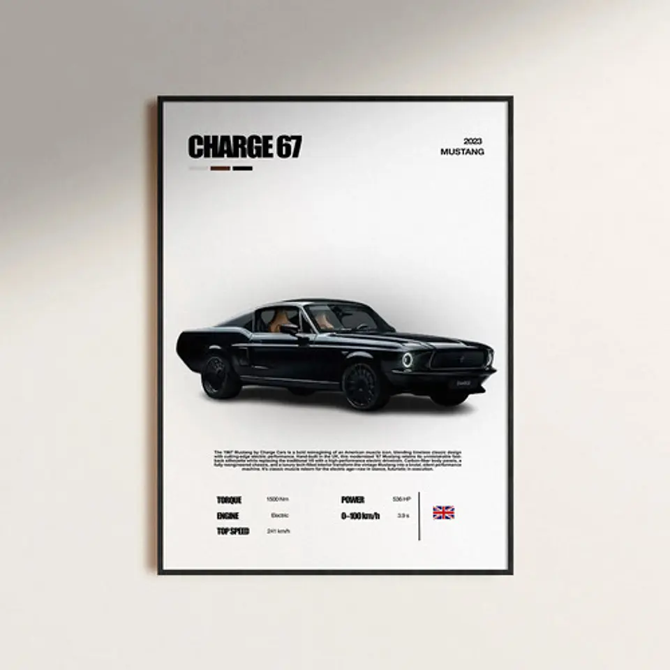 Cuadro Auto Ford Mustang Charge 1967 + Marco Negro 1