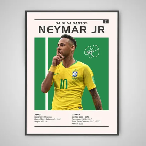 Cuadro Neymar Jr Estrella Del Fútbol + Marco Negro