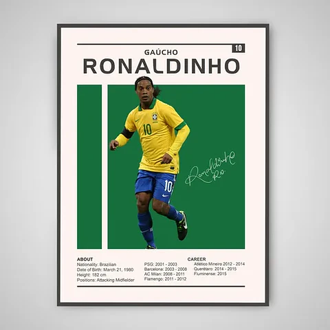 Cuadro Fútbol Ronaldinho Brasil Selección + Marco Negro