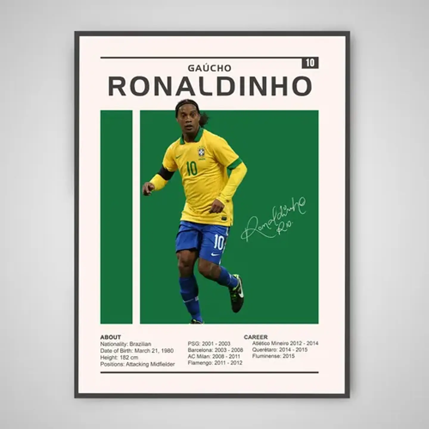 Cuadro Fútbol Ronaldinho Brasil Selección + Marco Negro 1