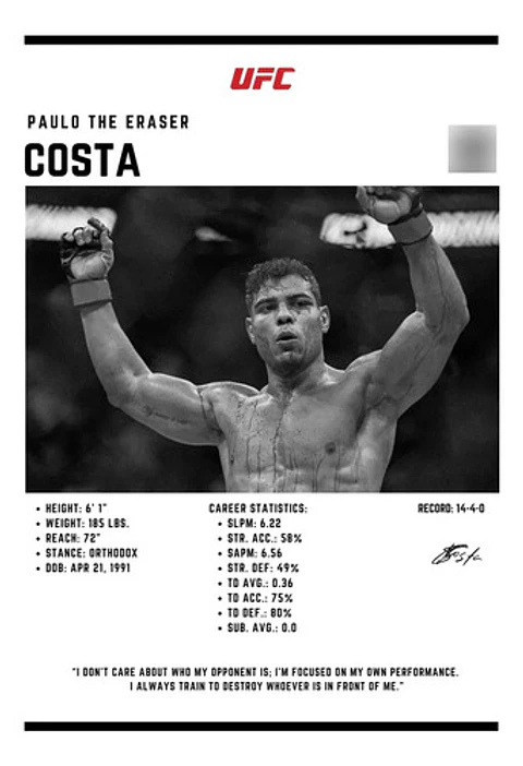 3 Cuadro Paulo Costa Peso Medio Ufc The Eraser + Marco