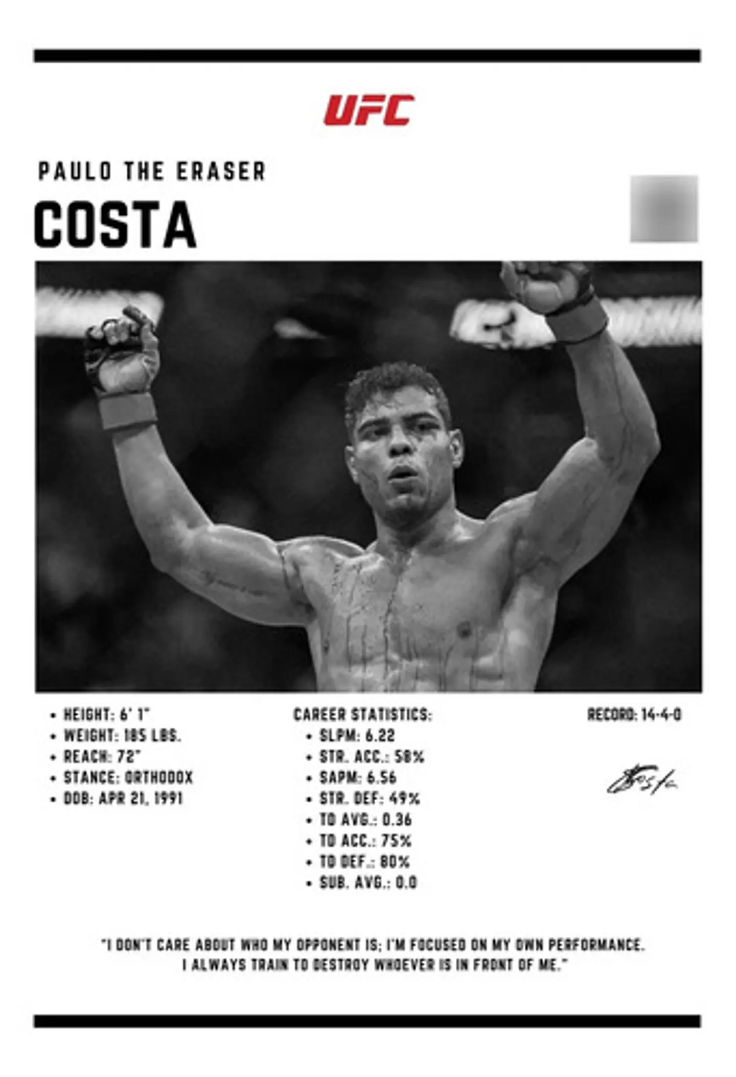 3 Cuadro Paulo Costa Peso Medio Ufc The Eraser + Marco 2