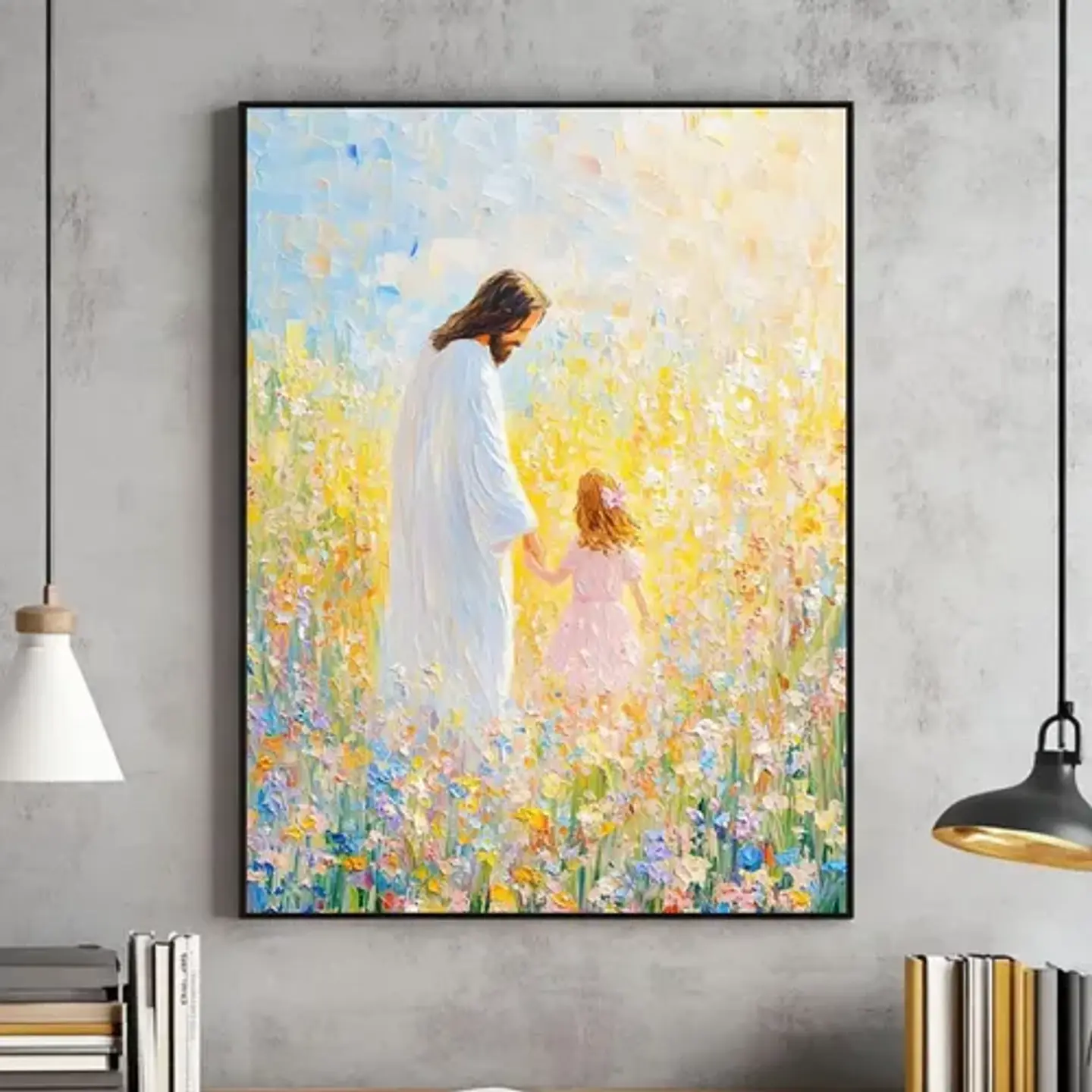 Cuadro Niña Caminando Con Jesús Jesucristo Arte Religioso 1