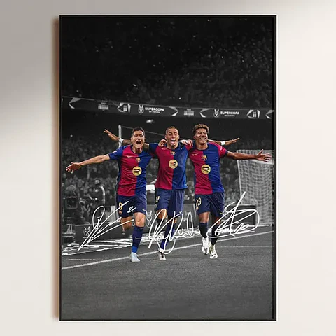 Cuadro Fc Barcelona Tridente | Lewandowski, Raphinha, Yamal