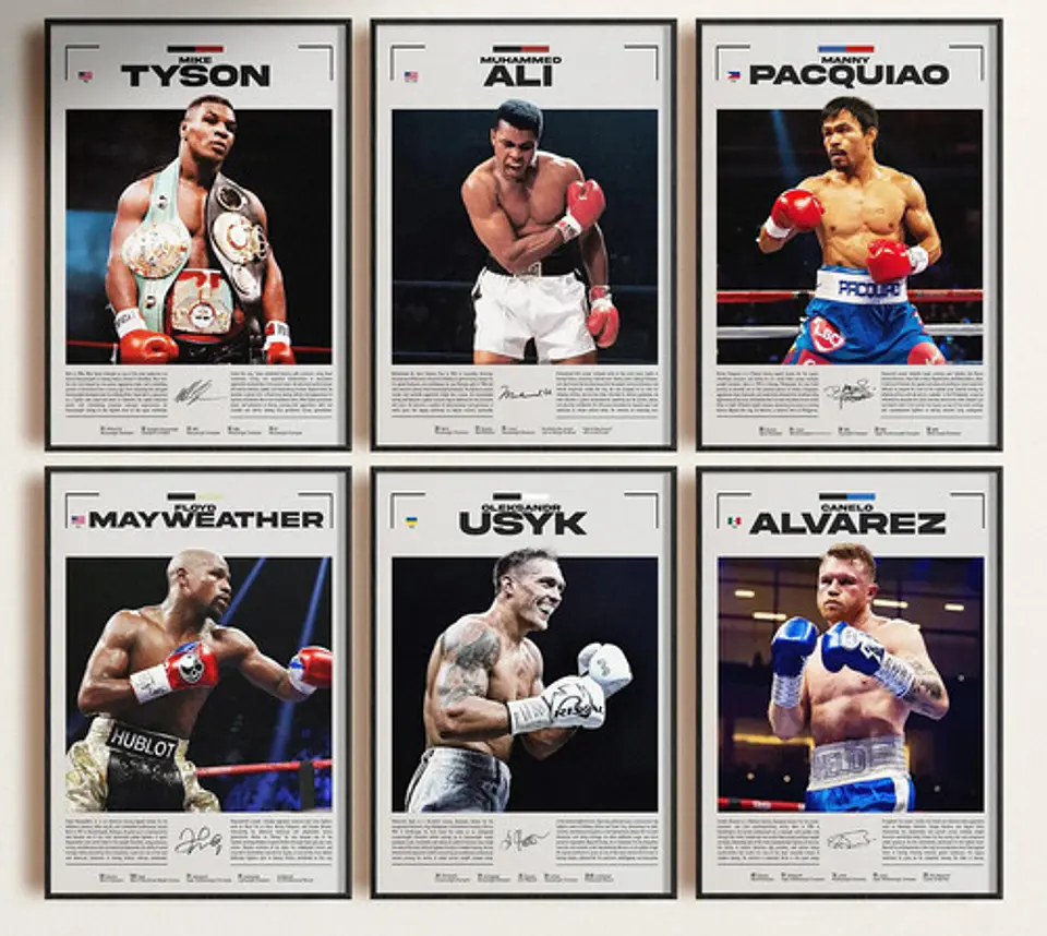 Cuadros Leyendas Boxeo Tyson, Ali, Pacquiao, Mayweather,usyk 1