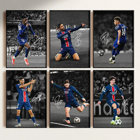 Cuadro Psg Dembélé, Barcola, Doué, Hakimi, Vitinha Futbol