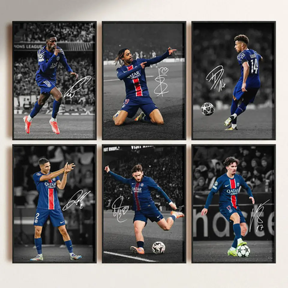 Cuadro Psg Dembélé, Barcola, Doué, Hakimi, Vitinha Futbol 1
