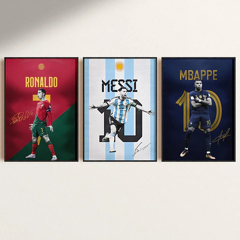 Cuadro Leyendas Del Fútbol Cristiano Ronaldo, Messi, Mbappe