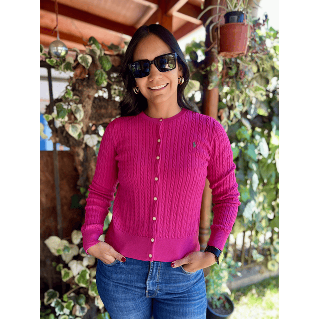 Sweater Polo Ralph Lauren Mini-Cable Cotton Cardigan Madison Pink