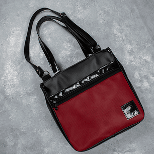 Totebag Liza Negra rejilla roja