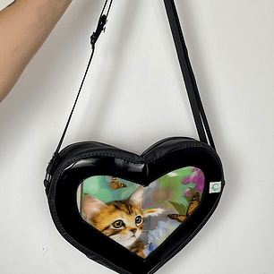 Bolso Corazón Pequeño Gatito Charol