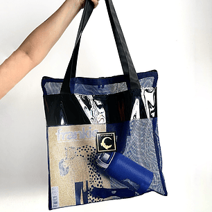 Totebag Malla Azul y Charol