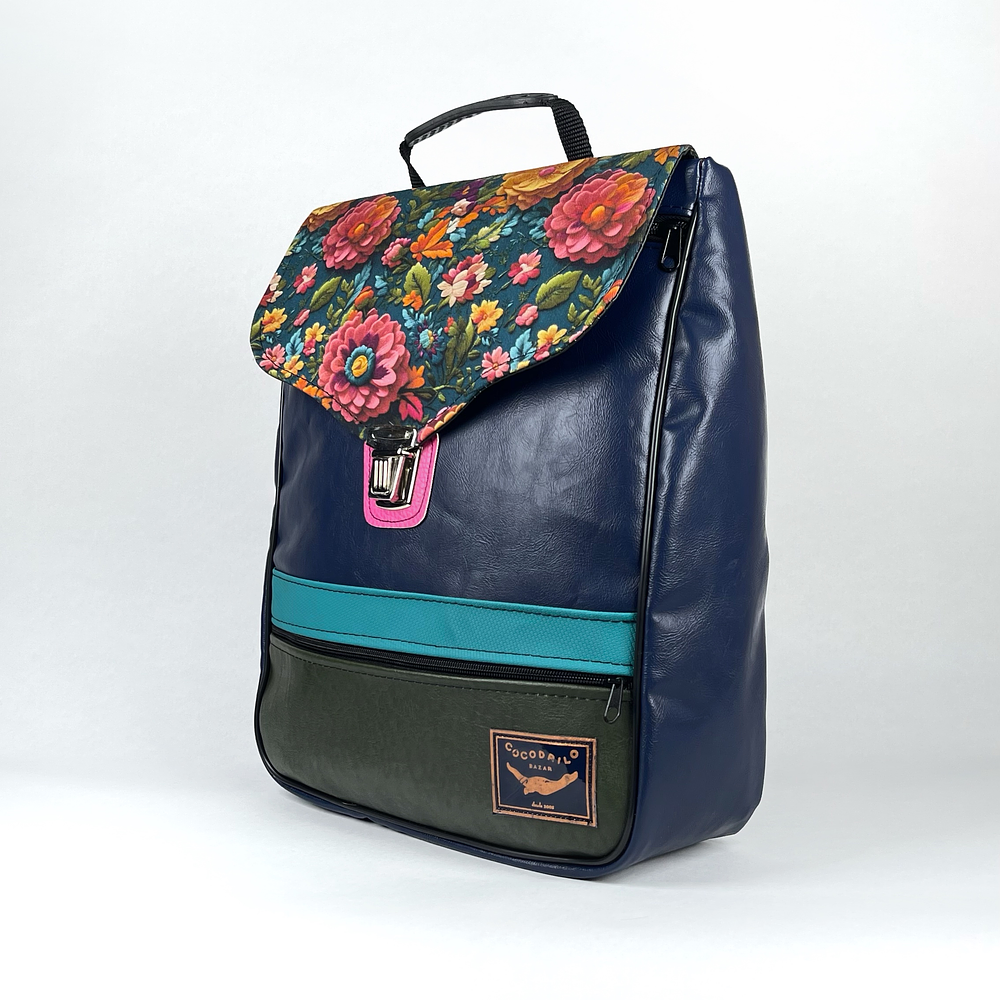 Mochila Elisa Azul y Flores 3D 2