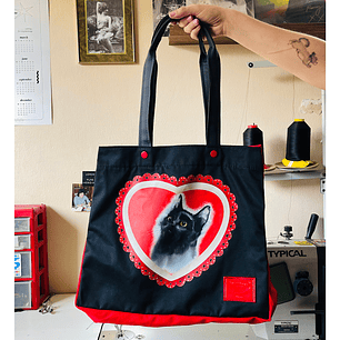 Totebag Gatito negro Vintage fuelle rojo