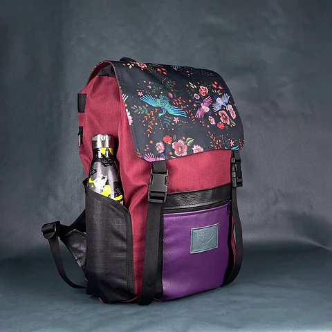 Mochila Viajero Burdeo Pájaros