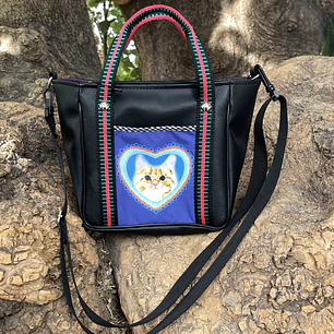 Mini Totebag Hycka Negra Gatito Naranjo