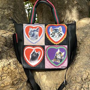 Mini Totebag Hycka Corazón de Gatitos