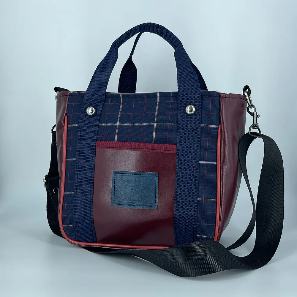 Mini Totebag Hycka Tartán Azul y burdeo 1