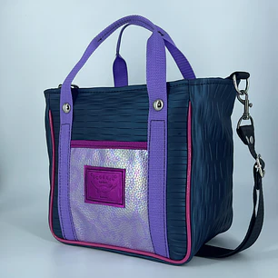 Mini Totebag Hycka Azul Texturizado y Morado Tornasol