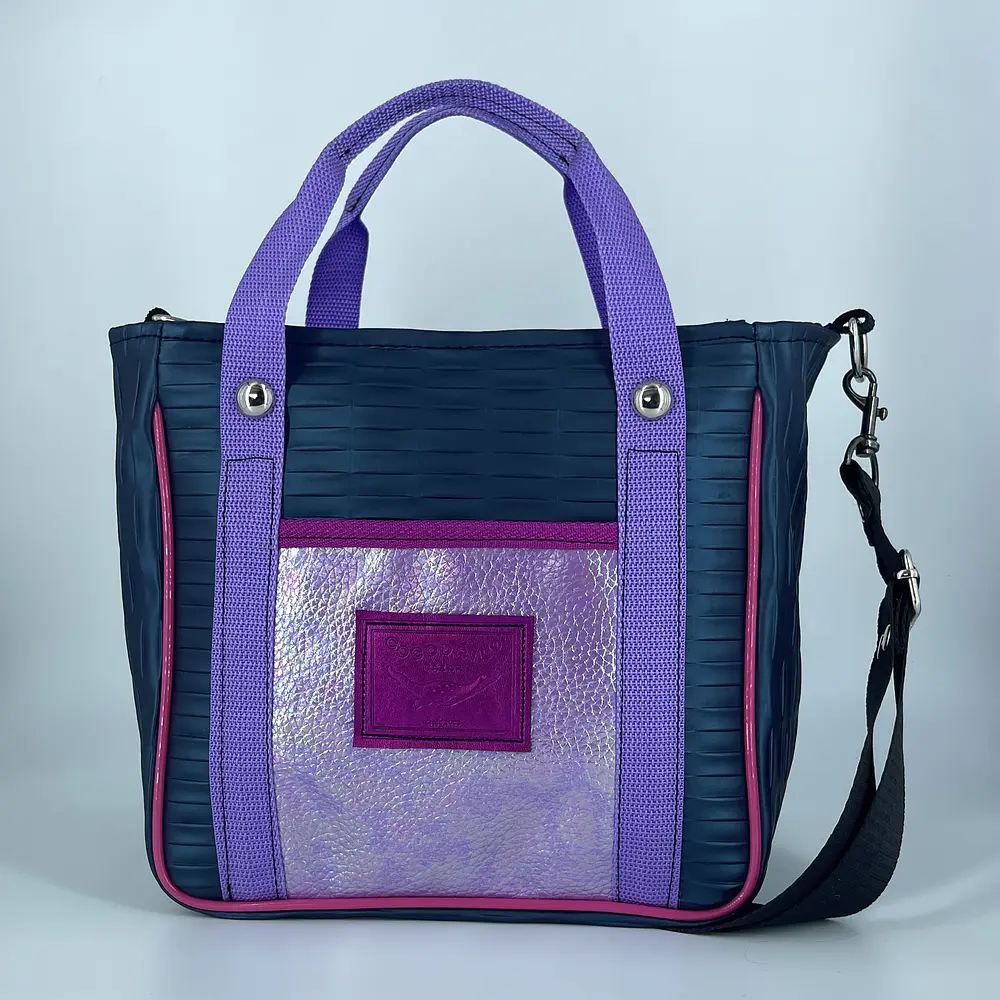 Mini Totebag Hycka Azul Texturizado y Morado Tornasol 2
