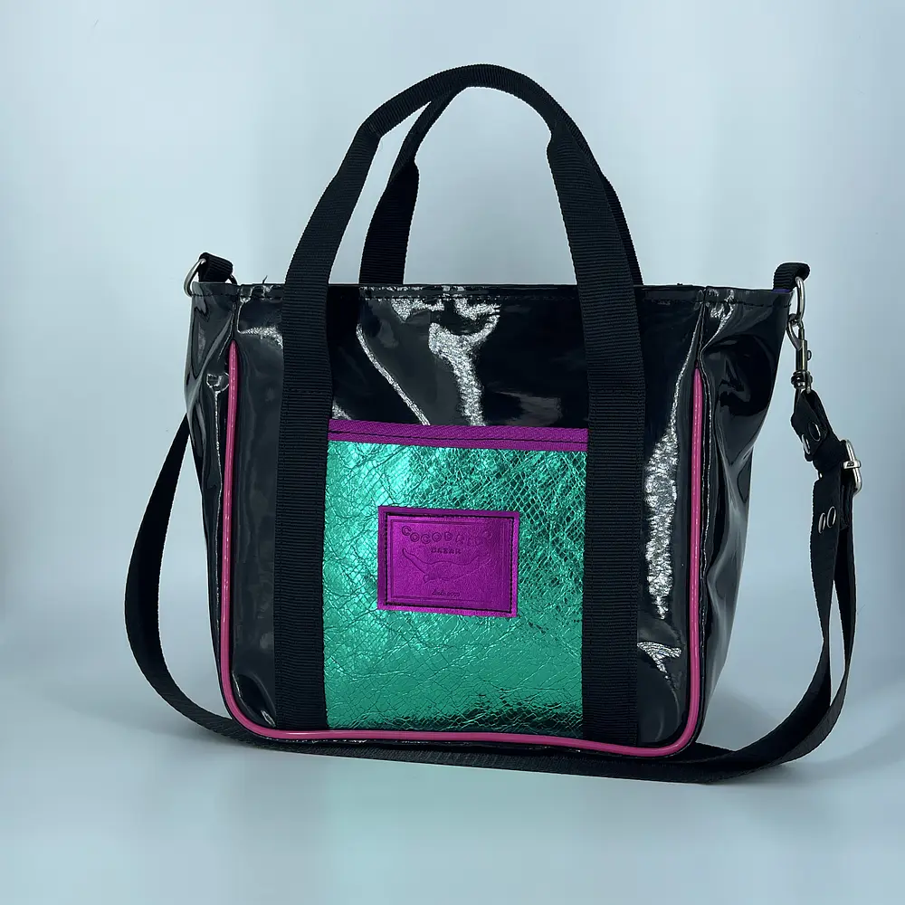 Mini Totebag Hycka Charol y Verde Metalizado 1