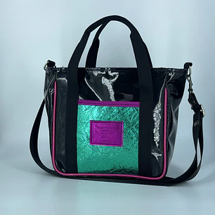 Mini Totebag Hycka Charol y Verde Metalizado